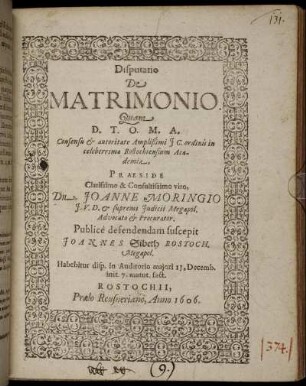 Disputatio De Matrimonio