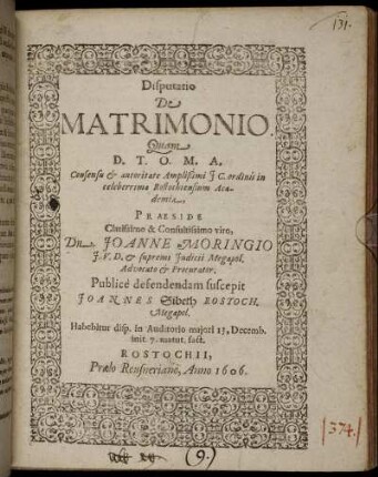 Disputatio De Matrimonio