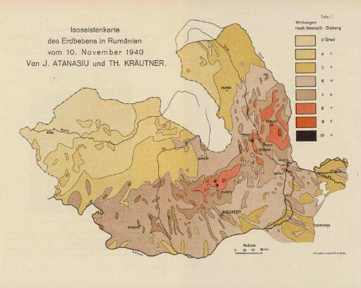 Isoseistenkarte des Erdbebens in Rumänien vom 10. November 1940