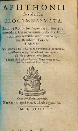 Aphthonii Sophistae Progymnasmata