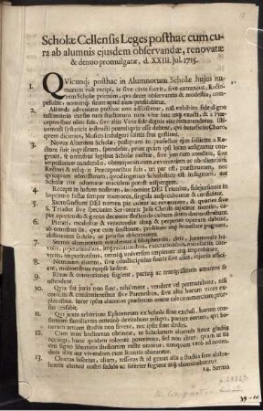 Scholæ Cellensis Leges posthac cum cura ab alumnis eiusdem observandæ, renovatæ & denuo promulgatæ, d. XXIII. Jul. 1715.