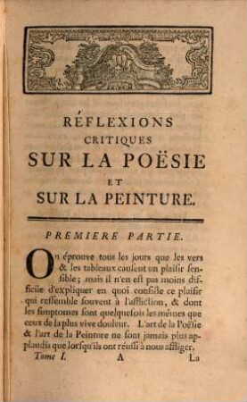Réflexions Critiques Sur La Poësie Et Sur La Peinture, 1