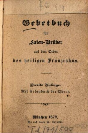 Gebetbuch für Laien-Brüder aus dem Orden des heiligen Franziskus