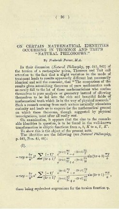 On certain mathematical indentities occurring in Thomson and tait's "Natural Philosophy