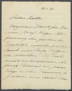 Brief von Richard Scheibe an Georg Kolbe