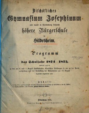 Programm : für das Schuljahr Ostern ... 1874/75