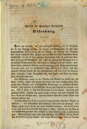 Chronik der ehemaligen Reichsstadt Offenburg : [Kopft.]