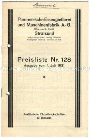 Preisliste Nr. 128 über landwirtschaftliche Maschinen