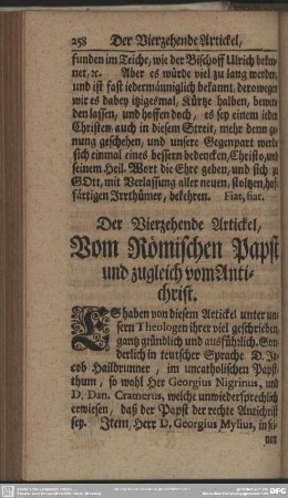 Der Vierzehende Artickel, Vom Römischen Papst und zugleich vom Antichrist