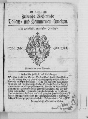 45tes Stück, Ausgabe vom 7. November 1770
