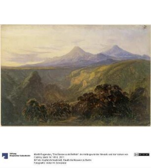 "Die Barranca de Beltràn". Im Hintergrund der Nevado und der Vulkan von Colima