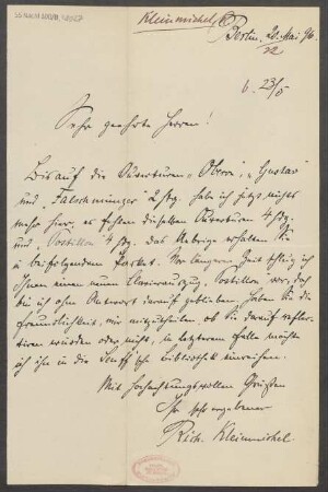 Brief an B. Schott's Söhne : 20.05.1896