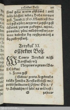 Artykul XI. o Cýrkwi Bozj