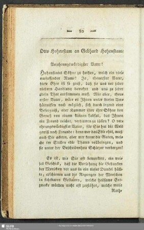 Otto Hohenstam an Gebhard Hohenstam