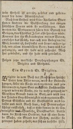 Folgen jetzo merkliche Prophezeyhungen St. Brigitta und Methodii.