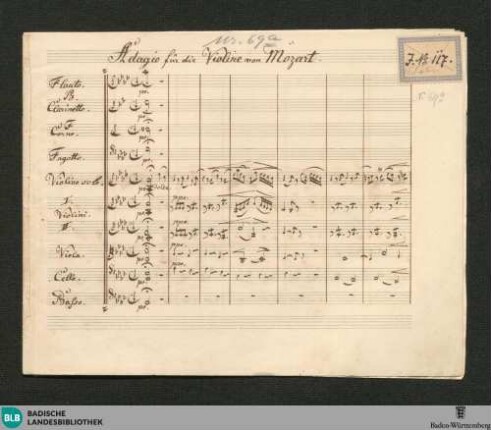 Sonatas. Excerpts Arr - JWK Mus.Ms. 69 a : vl, orch; E|b; KV 481/2