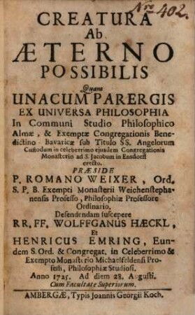 Creatura Ab Aeterno Possibilis