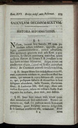 Saeculum Decimum Sextum. Historia Reformationis.