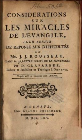Considerations sur les miracles de l'Evangile