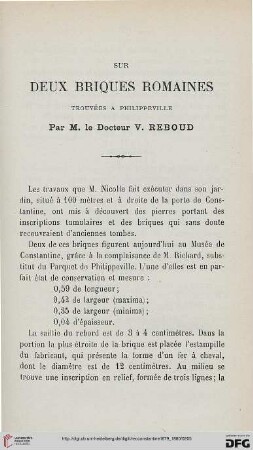 Sér. 2: Sur deux briques romaines trouvées à Philippeville
