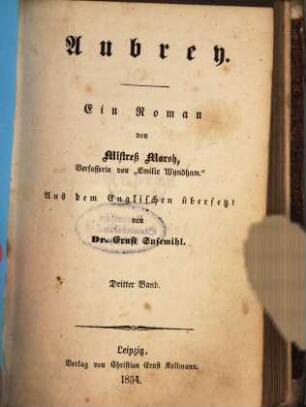 Aubrey : Ein Roman von Marsh. Aus dem Englischen übersetzt von Ernst Susemihl, 3