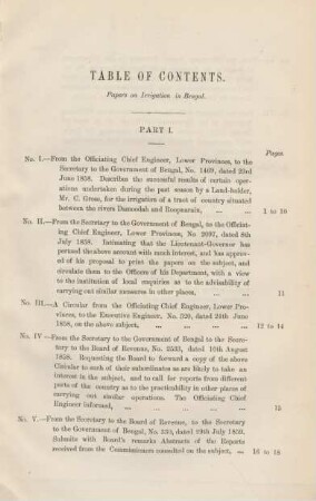 [Part I. Papers relating to irrigation in Bengal]