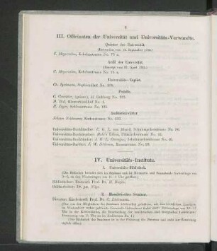 III. Officianten der Universität und Universitäts-Verwandte.