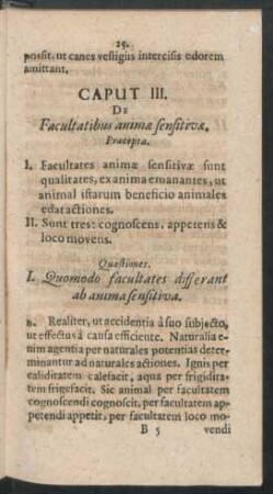 Caput III. De Facultatibus animae sensitivae