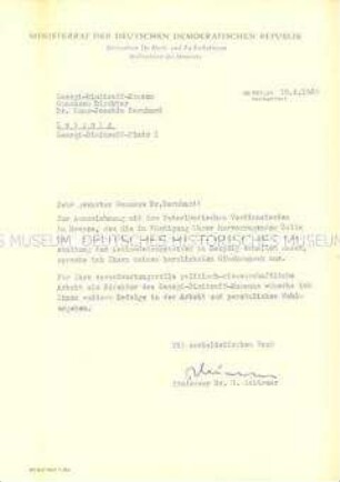 Glückwunschschreiben zur Verleihung des Vaterländischen Verdienstordens in Bronze