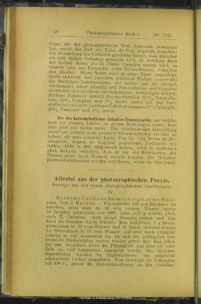 Allerlei aus der photographischen Praxis, Auszüge aus den neuen photographischen Jahrbüchern