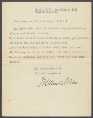 Brief von Albrecht Weber an Georg Kolbe