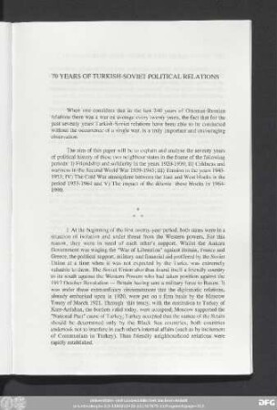 70 Years Of Turkish-Soviet Political Relations