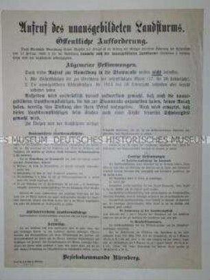 Aufruf zur Mobilisierung des unausgebildeten Landsturms in Nürnberg
