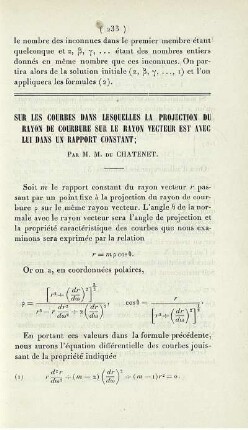Sur les courbes dans lesquelles la projection du rayon de courbure sur le rayon vecteur est avec lui dans rapport constant.