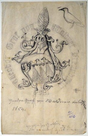 Entwurfszeichnung für ein Wappenschild für Graf Theodor Waldner von Freundstein