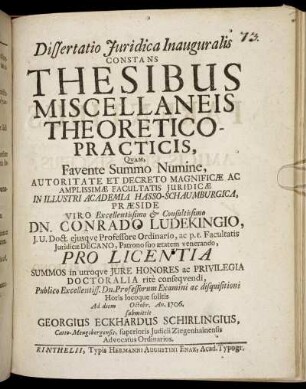 Dissertatio Iuridica Inauguralis Constans Thesibus Miscellaneis Theoretico-Practicis