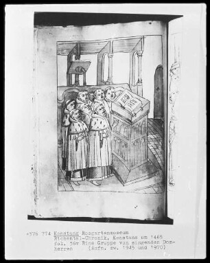 Chronik des Konstanzer Konzils — Eine Gruppe von singenden Domherren, Folio 36verso