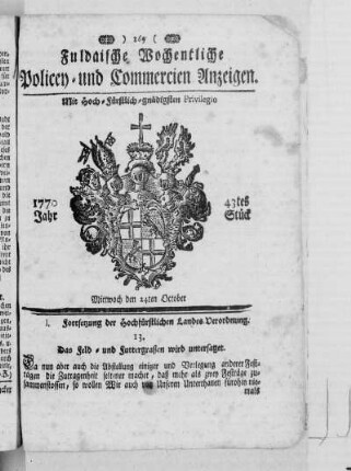 43tes Stück, Ausgabe vom 24. October 1770