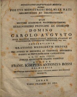 Dissertatio Inavgvralis Medica Sistens Foetvs Monstrosi Holmiae Nati Descriptionem Et Delineationem