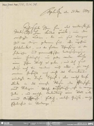 Eigenh. Brief von Friedrich von Gentz an August Wilhelm von Schlegel, Teplitz, 31.05.1808