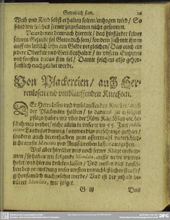 Von Plackereien, auch Herrenlosen und umlauffenden Knechten