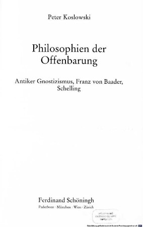 Philosophien der Offenbarung : antiker Gnostizismus, Franz von Baader, Schelling