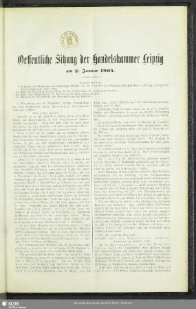 Oeffentliche Sitzung der Handelskammer Leipzig am 2. Januar 1904