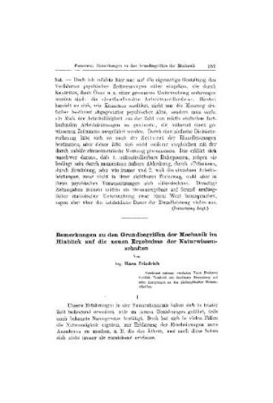 Bemerkungen zu den Grundbegriffen der Mechanik im Hinblick auf die neuen Ergebnisse der Naturwissenschaften