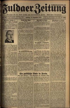 Erste Ausgabe vom Freitag, den 19. Dezember 1930.