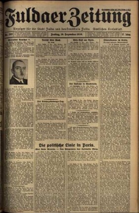 Erste Ausgabe vom Freitag, den 19. Dezember 1930.
