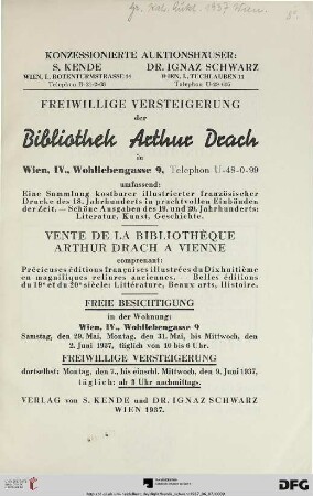 Freiwillige Versteigerung der Bibliothek Arthur Drach (Nr. 1-751)