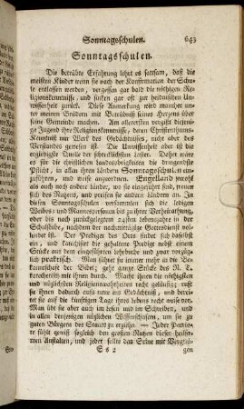 Sonntagsschulen. - Stadtprediger.