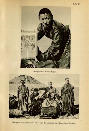 Tafel 37. Mongolischer Lama (Maler). Mongolische Lamas im Sommer vor der Jurte in der Nähe ihres Klosters