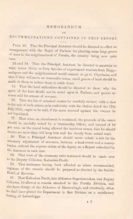Memorandum of recommendations contained in this report